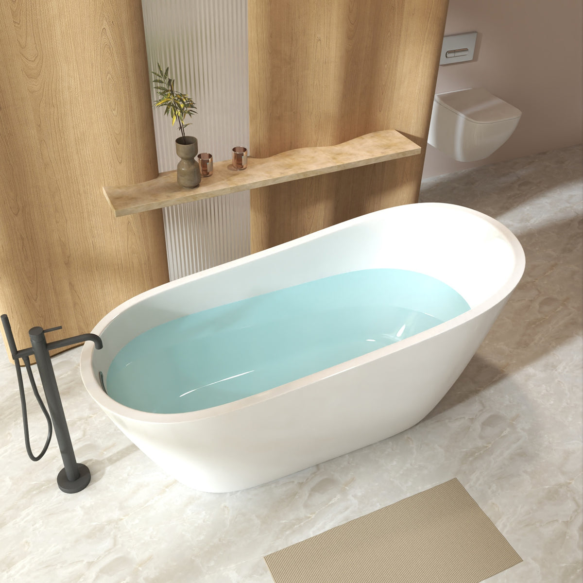 59"Special-shaped Freestanding Slipper Bathtub: Gloss White Finish, Chrome Overflow & Pop-Up Drain, cUPC Certified