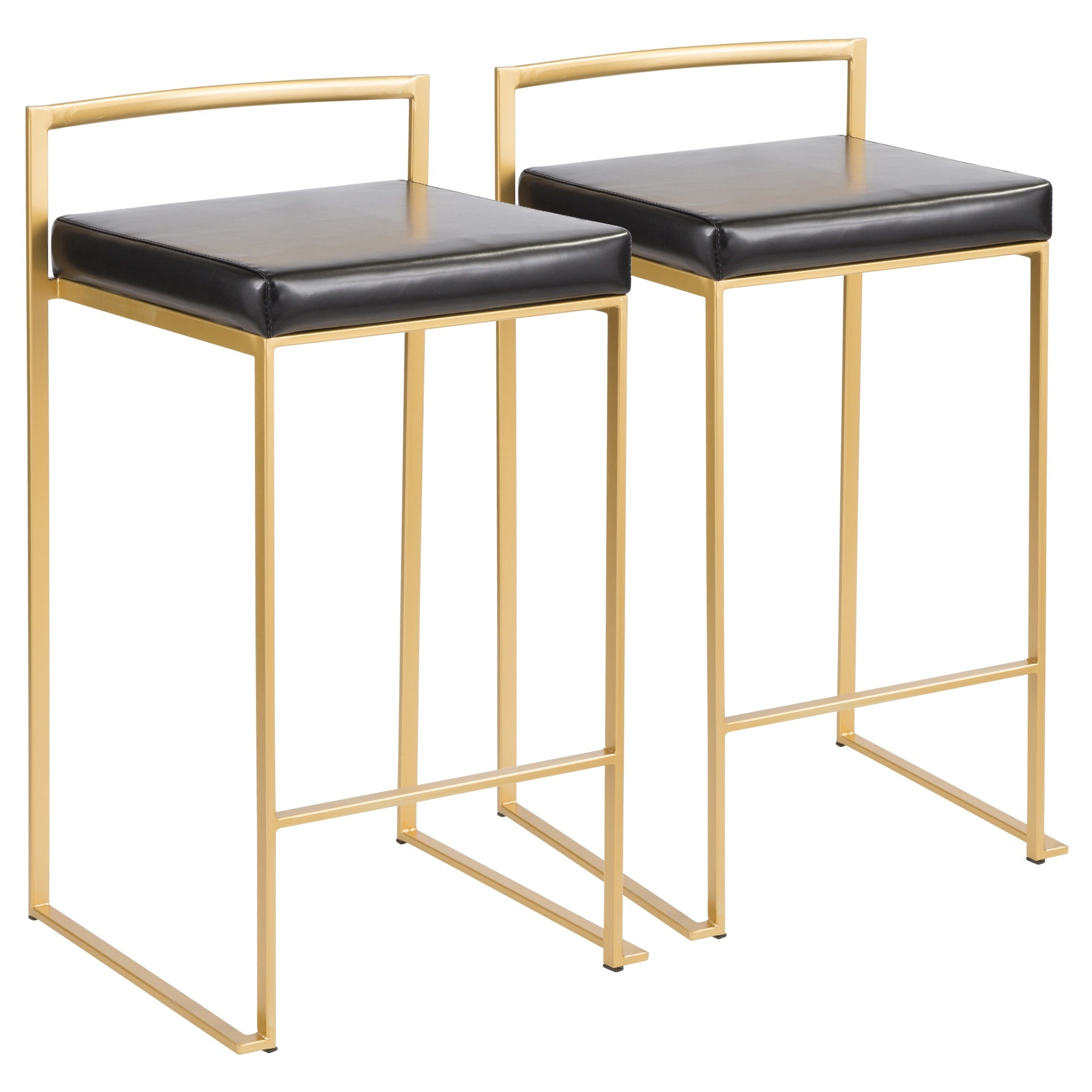 Fuji Contemporary-Glam Counter Stool in Gold with Black Faux Leather by LumiSource - Set of 2