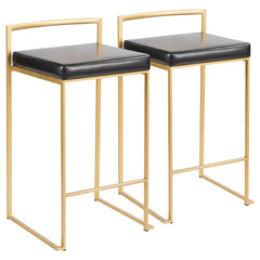 Fuji Contemporary-Glam Counter Stool in Gold with Black Faux Leather by LumiSource - Set of 2