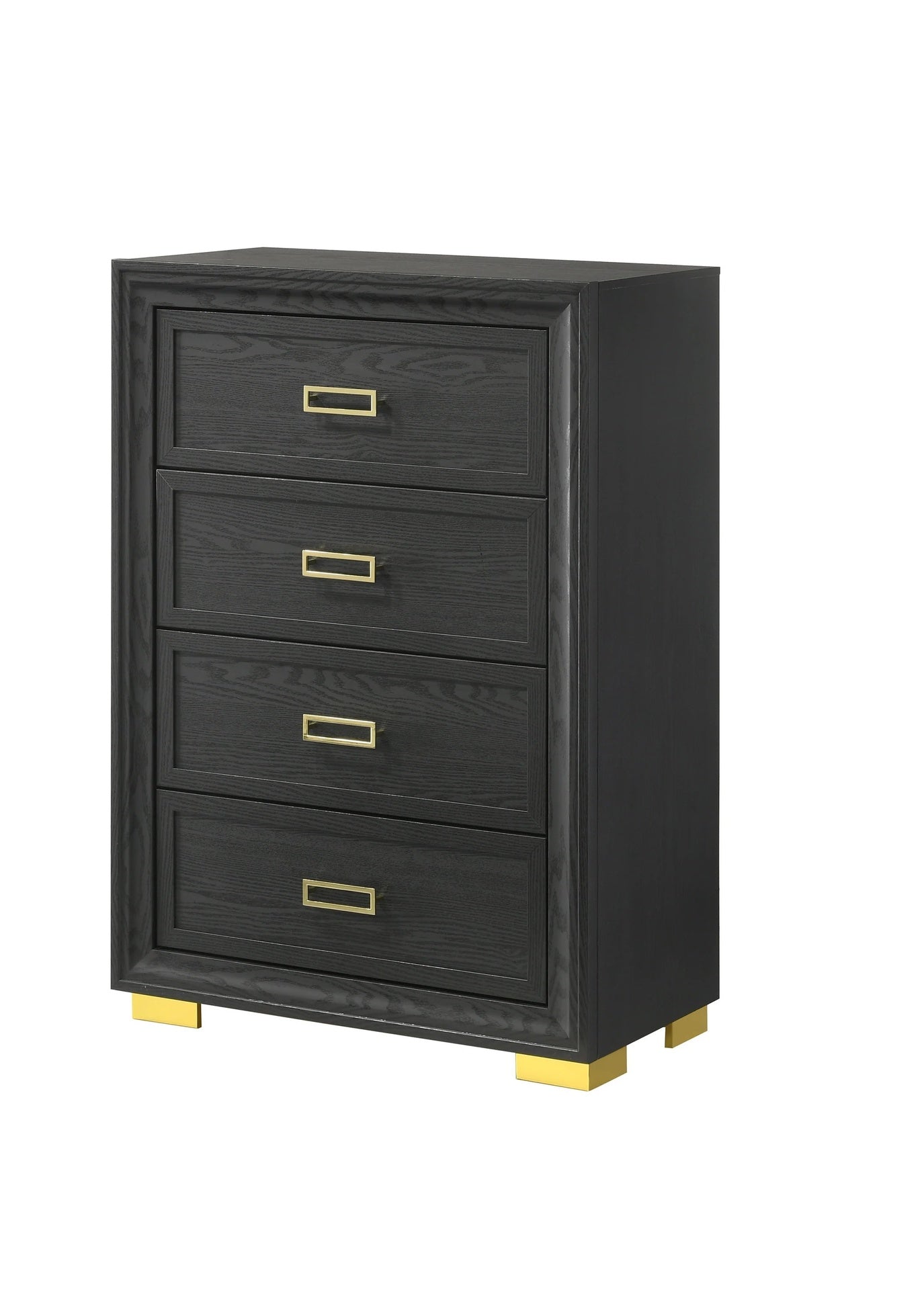 Glamorous 1pc Modern Glam Style 4-Drawer Chest Dark Gray Gold Finish Gold-colored Hardware Bedroom Furniture