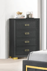 Glamorous 1pc Modern Glam Style 4-Drawer Chest Dark Gray Gold Finish Gold-colored Hardware Bedroom Furniture