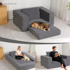 Compression Human Dog Sofa Bed for Adult & Pets,Modern Floor Couch With Pillow for Living Room Bedroom,Corduroy Fabric,No Assembly Required,Dark Grey
