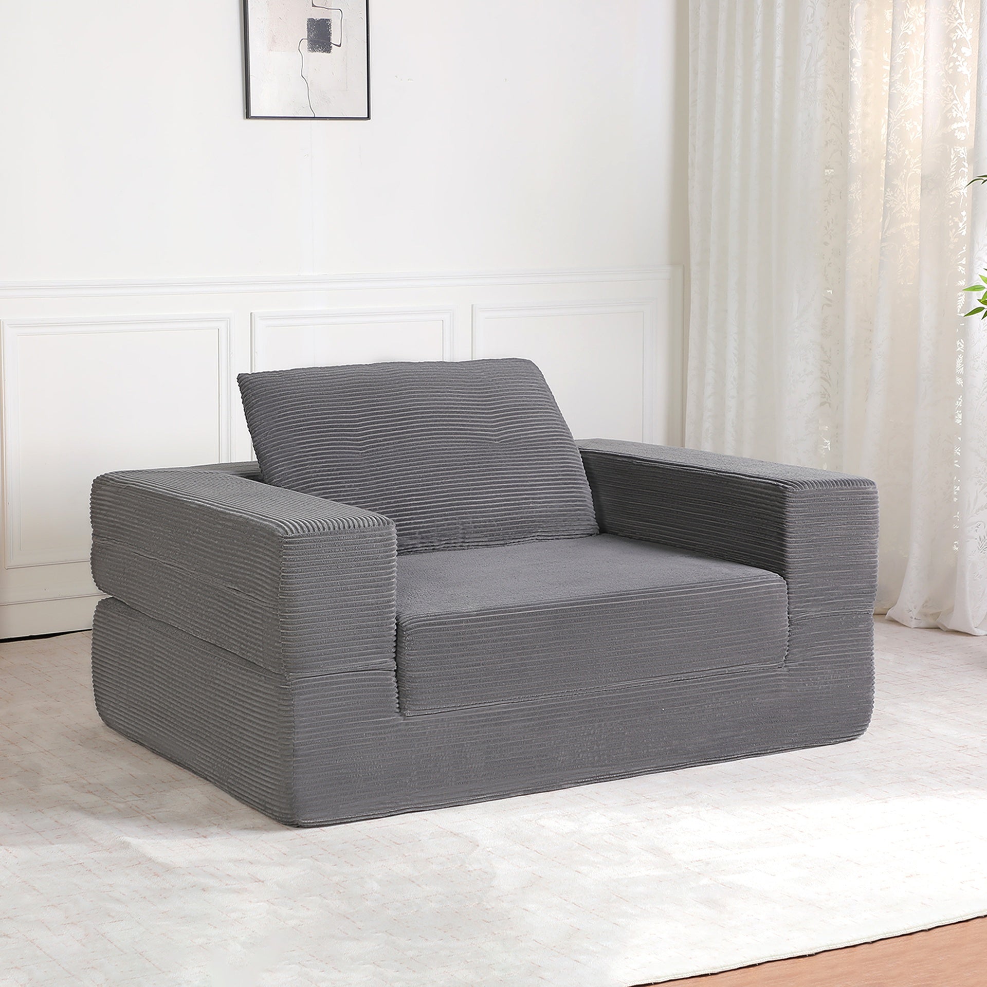 Compression Human Dog Sofa Bed for Adult & Pets,Modern Floor Couch With Pillow for Living Room Bedroom,Corduroy Fabric,No Assembly Required,Dark Grey