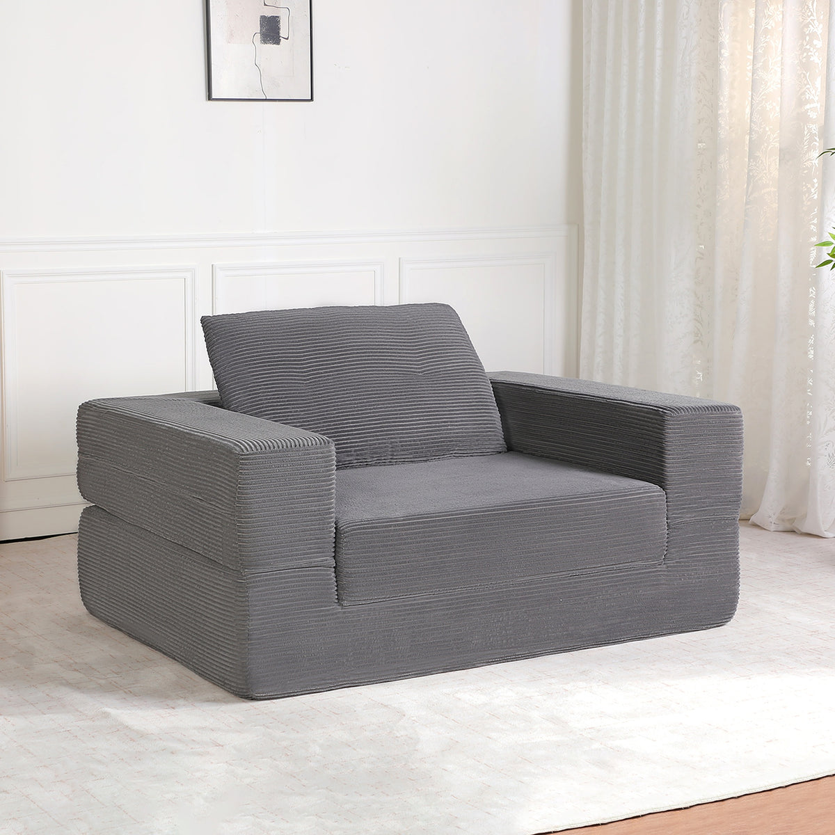 Compression Human Dog Sofa Bed for Adult & Pets,Modern Floor Couch With Pillow for Living Room Bedroom,Corduroy Fabric,No Assembly Required,Dark Grey