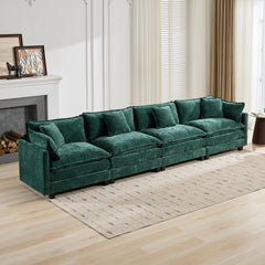 Cloud Sofa 4 Seats (Ottoman is not included), Modern Sectional Couch, for Living Room Bedroom and Apartment, Comfy Double Layer Upholstered Seat Cushion, Breathable Chenille Fabric, Green,SW5014GN