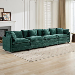 Cloud Sofa 4 Seats (Ottoman is not included), Modern Sectional Couch, for Living Room Bedroom and Apartment, Comfy Double Layer Upholstered Seat Cushion, Breathable Chenille Fabric, Green,SW5014GN