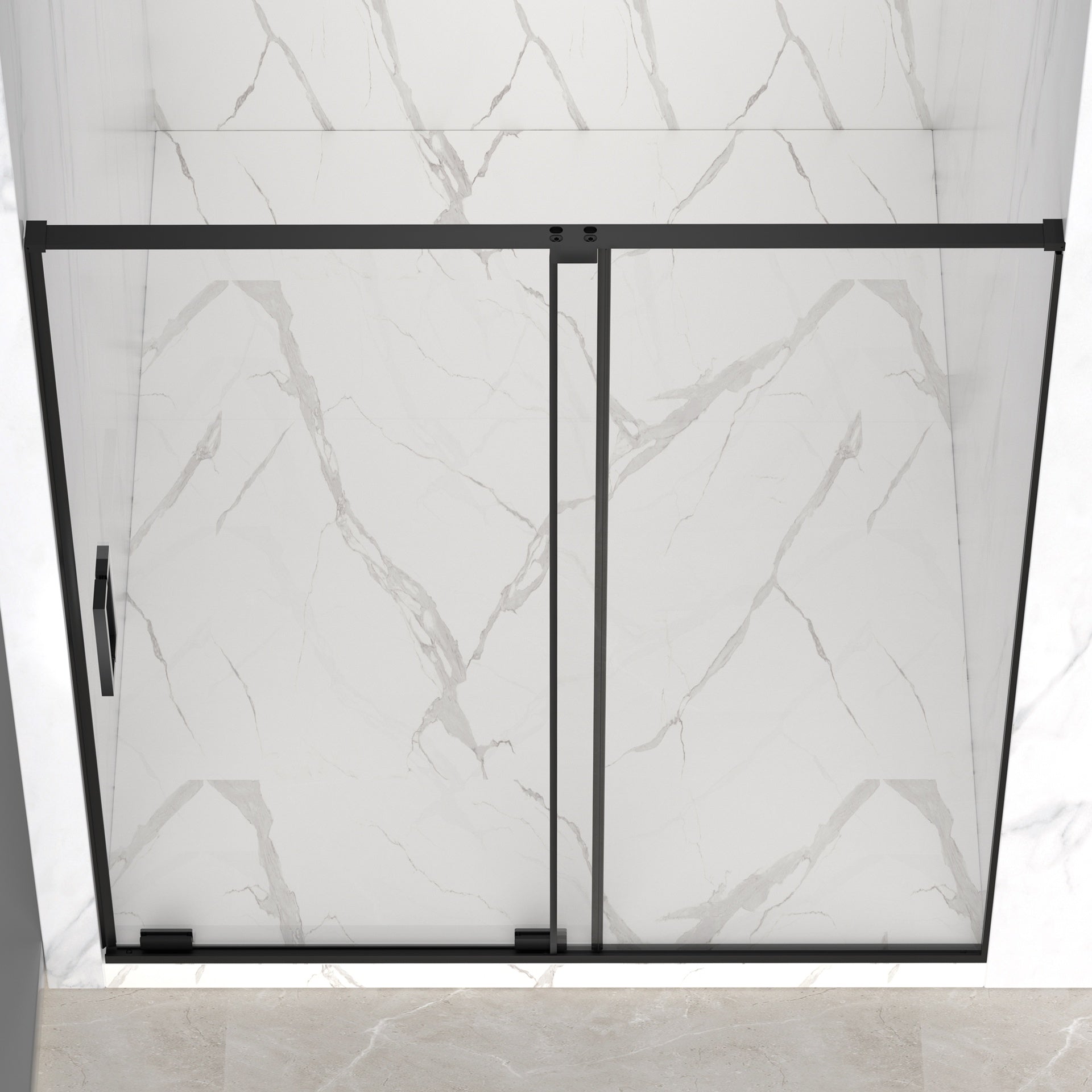 56-60" W x 72" H Semi-Frameless Sliding Shower Door, 5/16"(8mm) Clear SCGG Tempered Glass, Matte Black Finish, Cut Adjustable Width 4"