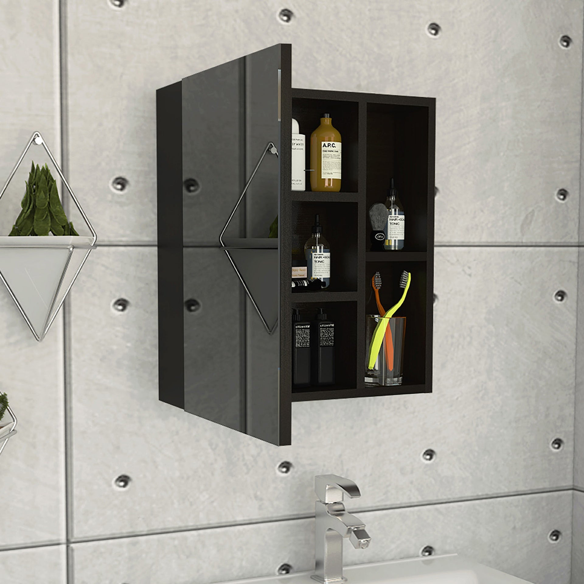 1-Shelf Rectangle Medicine Cabinet  with Mirror Wenge