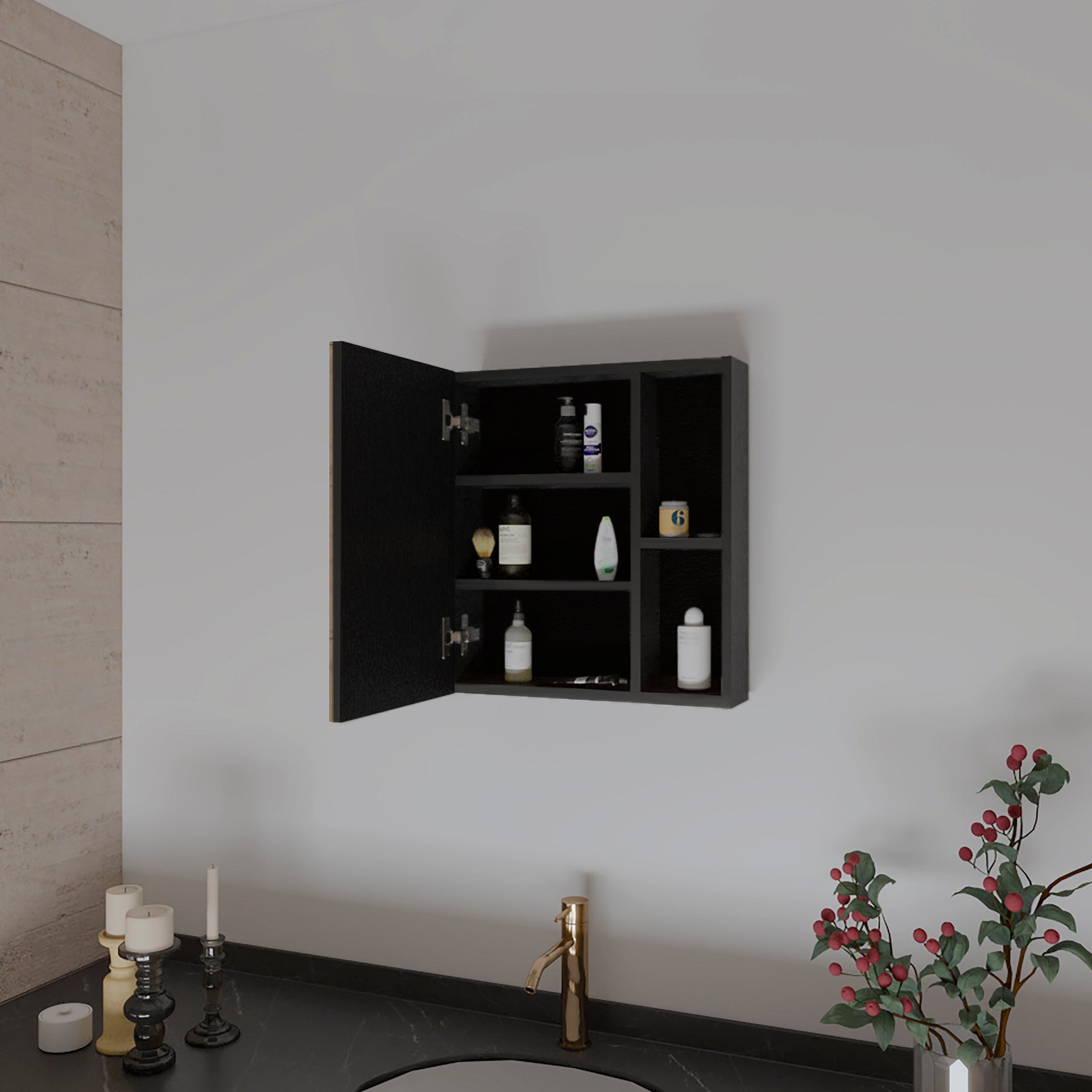 1-Shelf Rectangle Medicine Cabinet  with Mirror Wenge