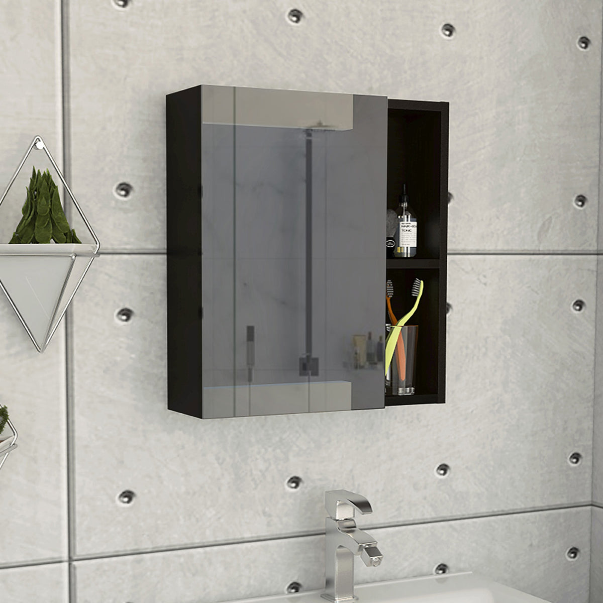 1-Shelf Rectangle Medicine Cabinet  with Mirror Wenge