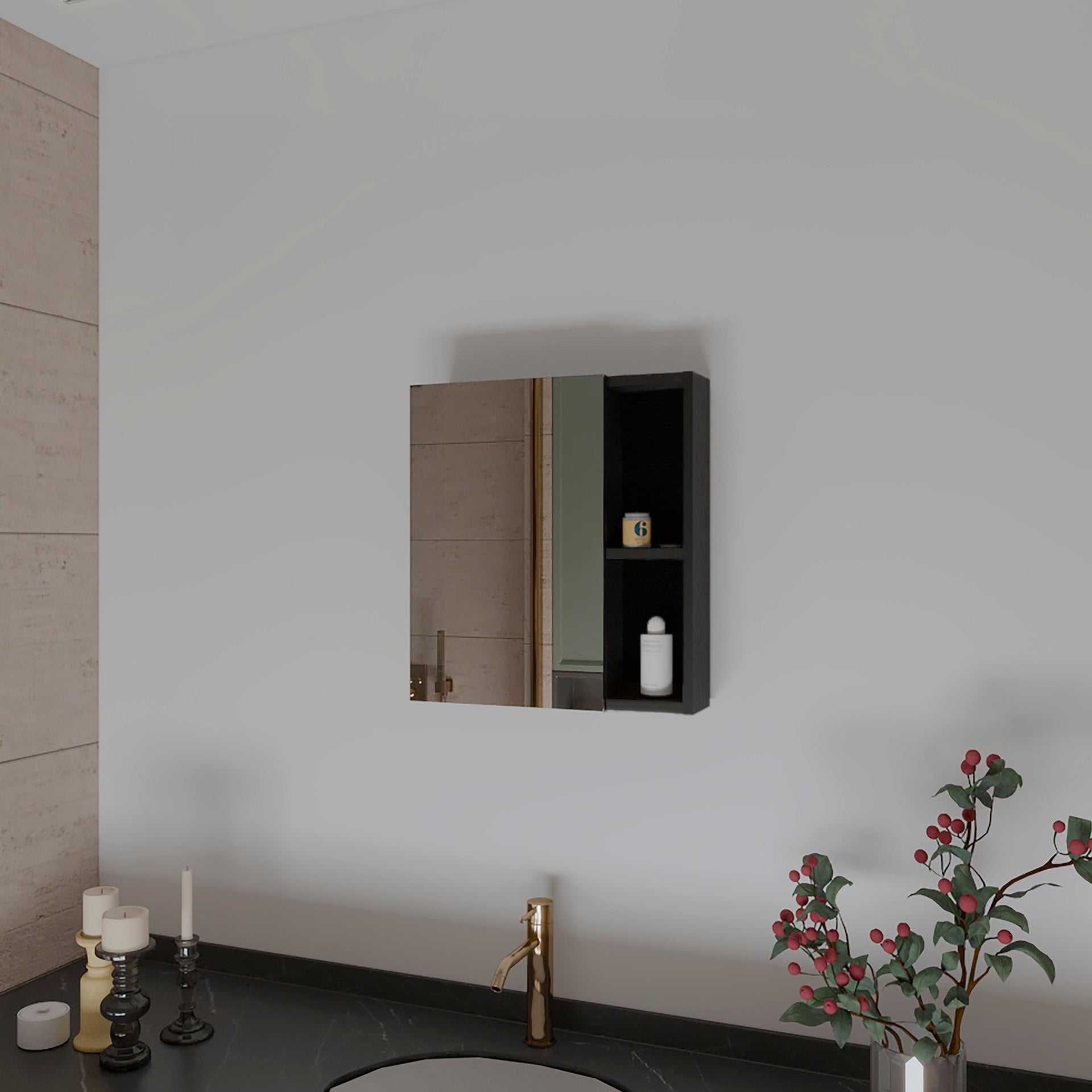 1-Shelf Rectangle Medicine Cabinet  with Mirror Wenge