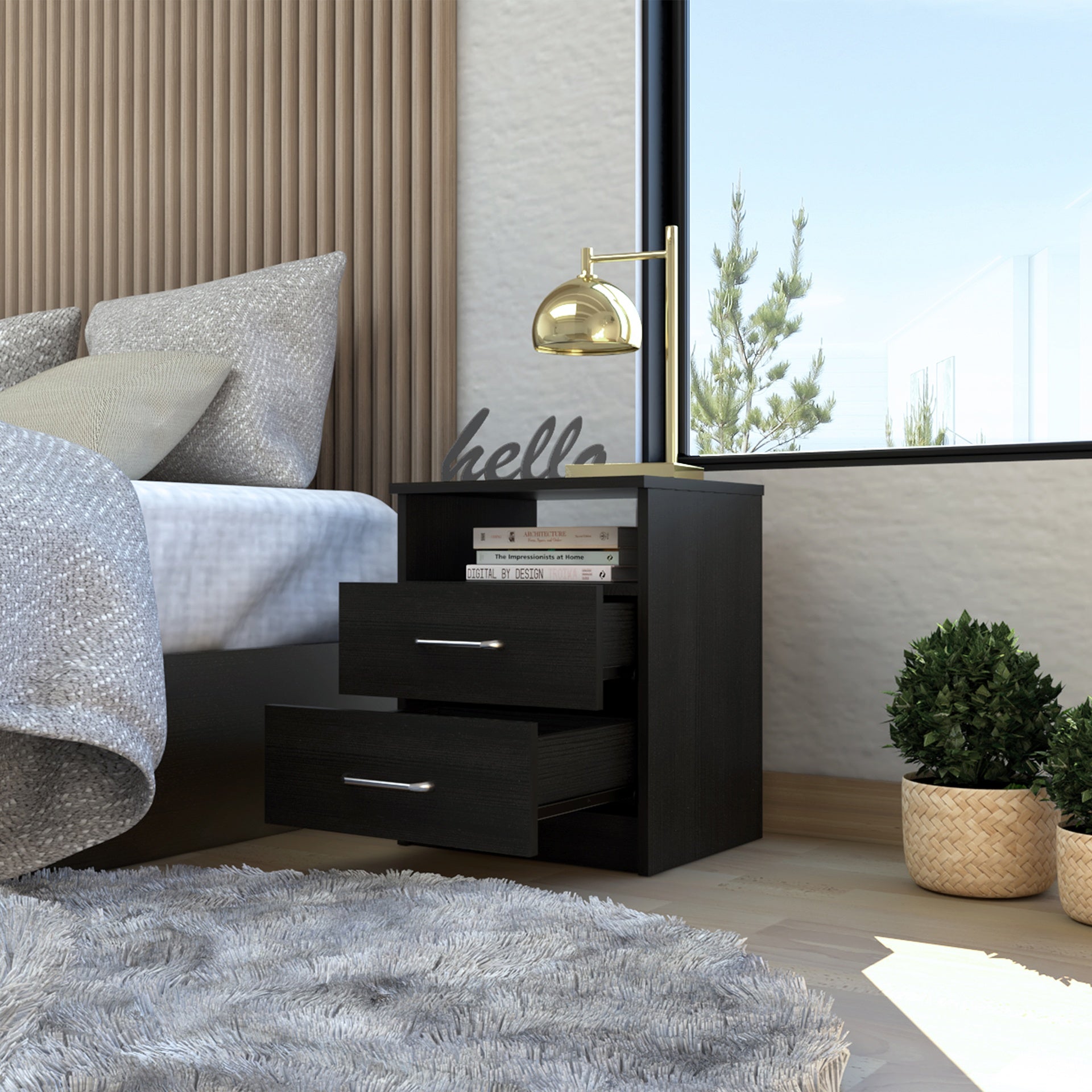 2-Drawer 1-Shelf Rectangle Nightstand Wenge