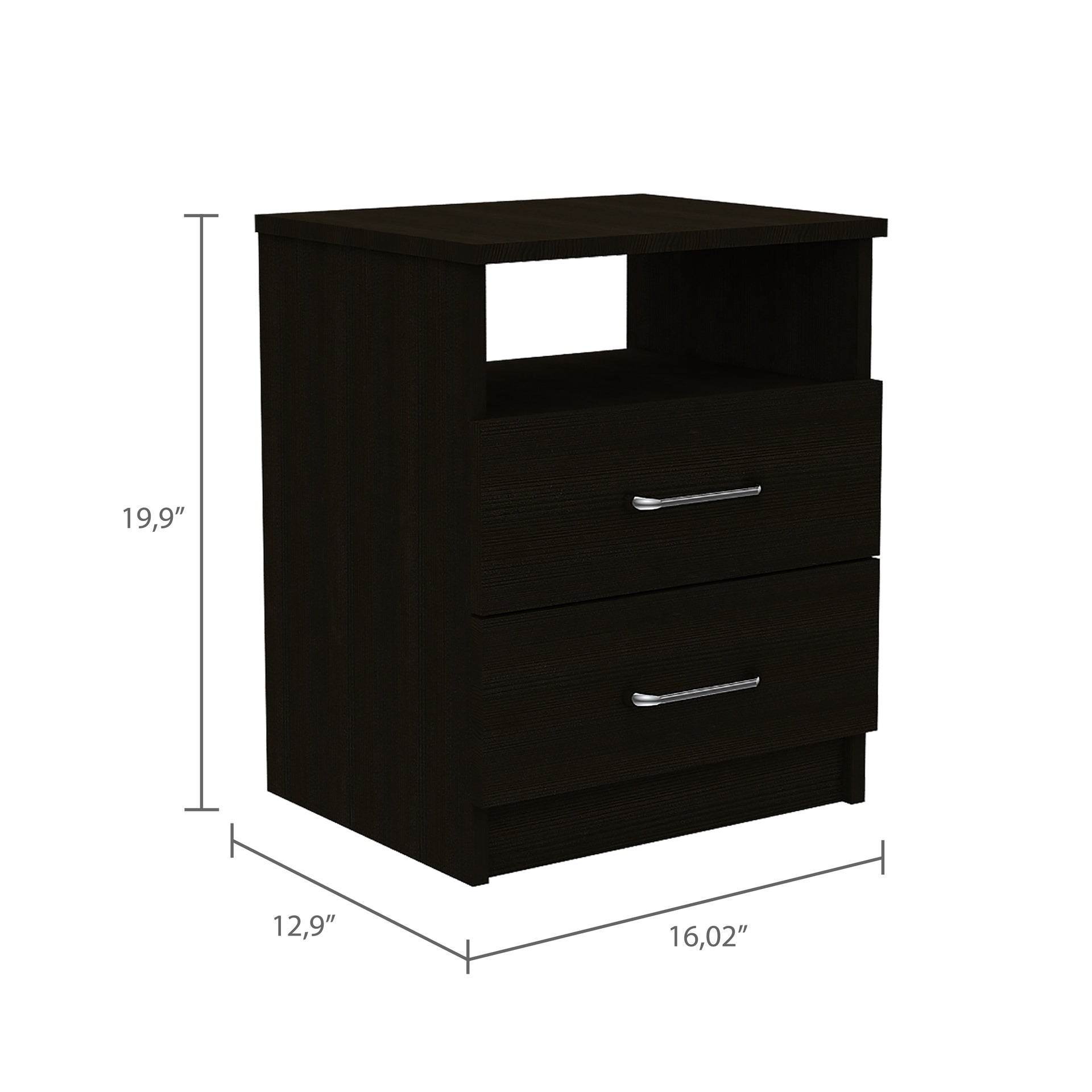 2-Drawer 1-Shelf Rectangle Nightstand Wenge