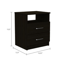 2-Drawer 1-Shelf Rectangle Nightstand Wenge