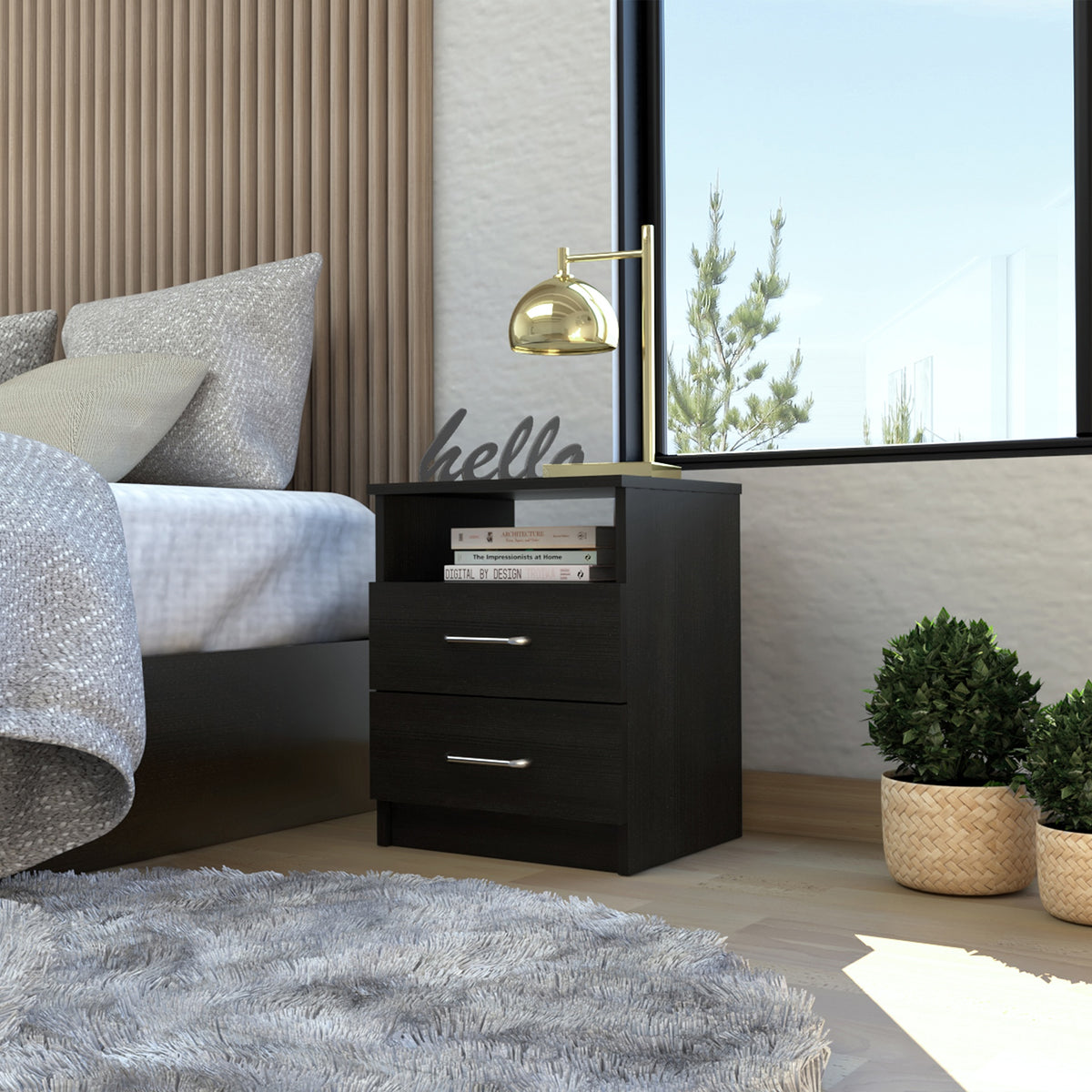 2-Drawer 1-Shelf Rectangle Nightstand Wenge