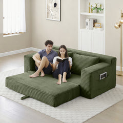 Memory Foam Cloud Loveseat Sofa, 2 in 1 Convertible Folding Couch Bed, No Assembly Compressed Corduroy Floor Lounge Sofa for Apartment Office Bedroom Living Room