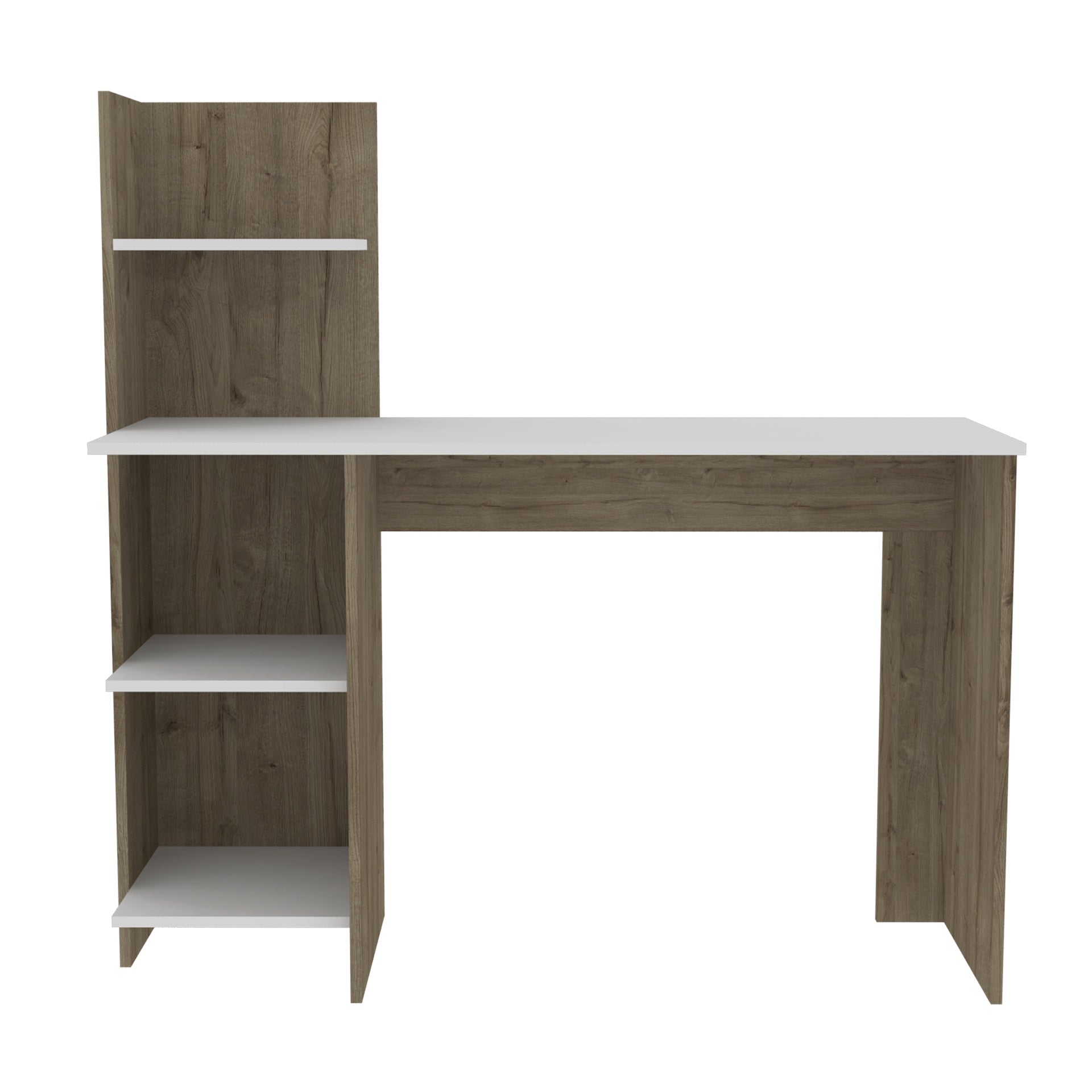 White and Pine 4-Shelf Writing Desk