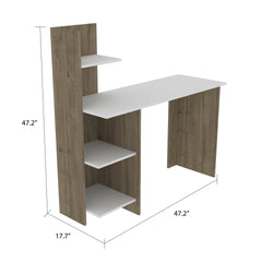 White and Pine 4-Shelf Writing Desk
