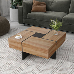 [New Picture] Unique Design Coffee Table with 4 Hidden Storage Compartments, Square Cocktail Table with Extendable Sliding Tabletop, UV High-gloss Design Center Table for Living Room, 31.5"x 31.5"