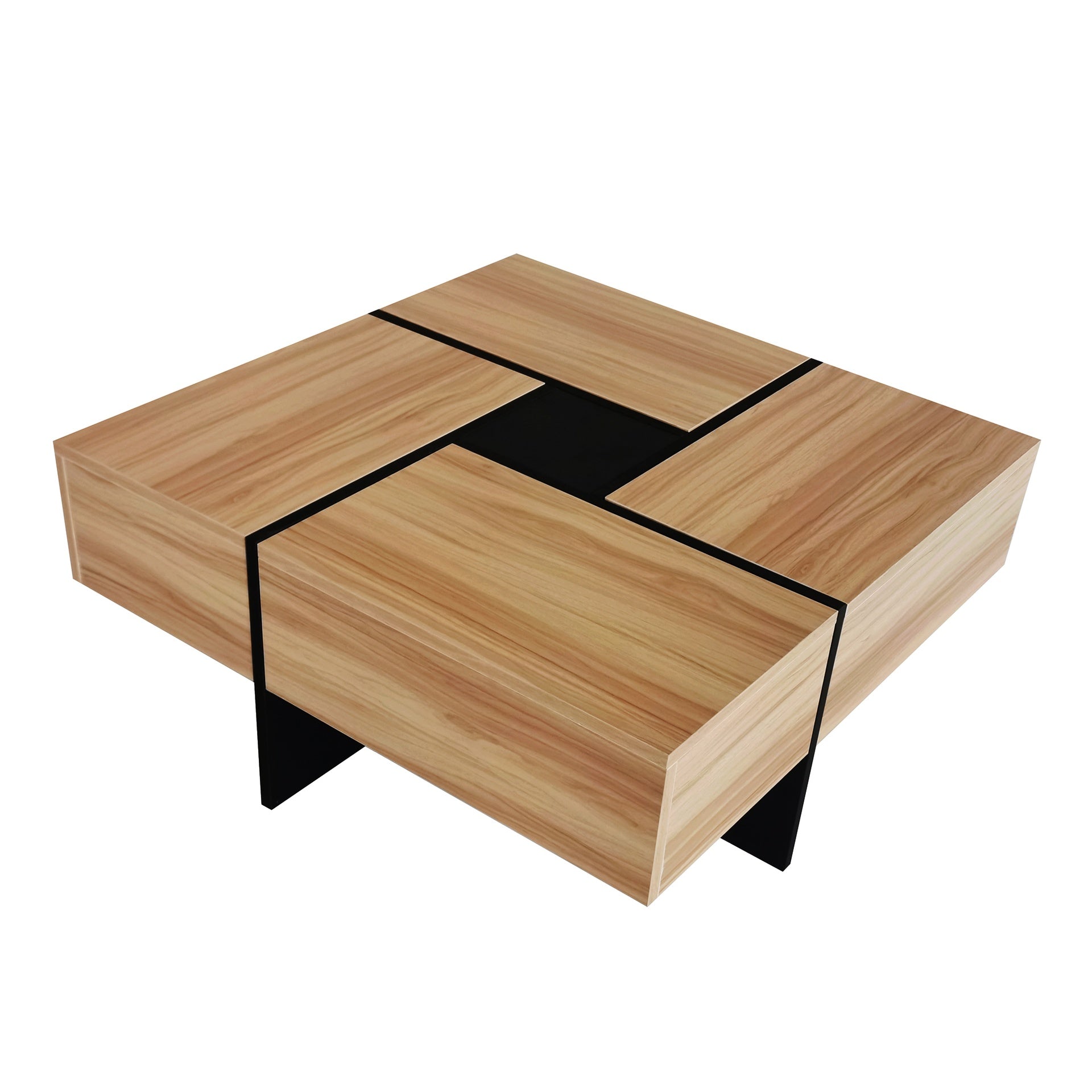 [New Picture] Unique Design Coffee Table with 4 Hidden Storage Compartments, Square Cocktail Table with Extendable Sliding Tabletop, UV High-gloss Design Center Table for Living Room, 31.5"x 31.5"