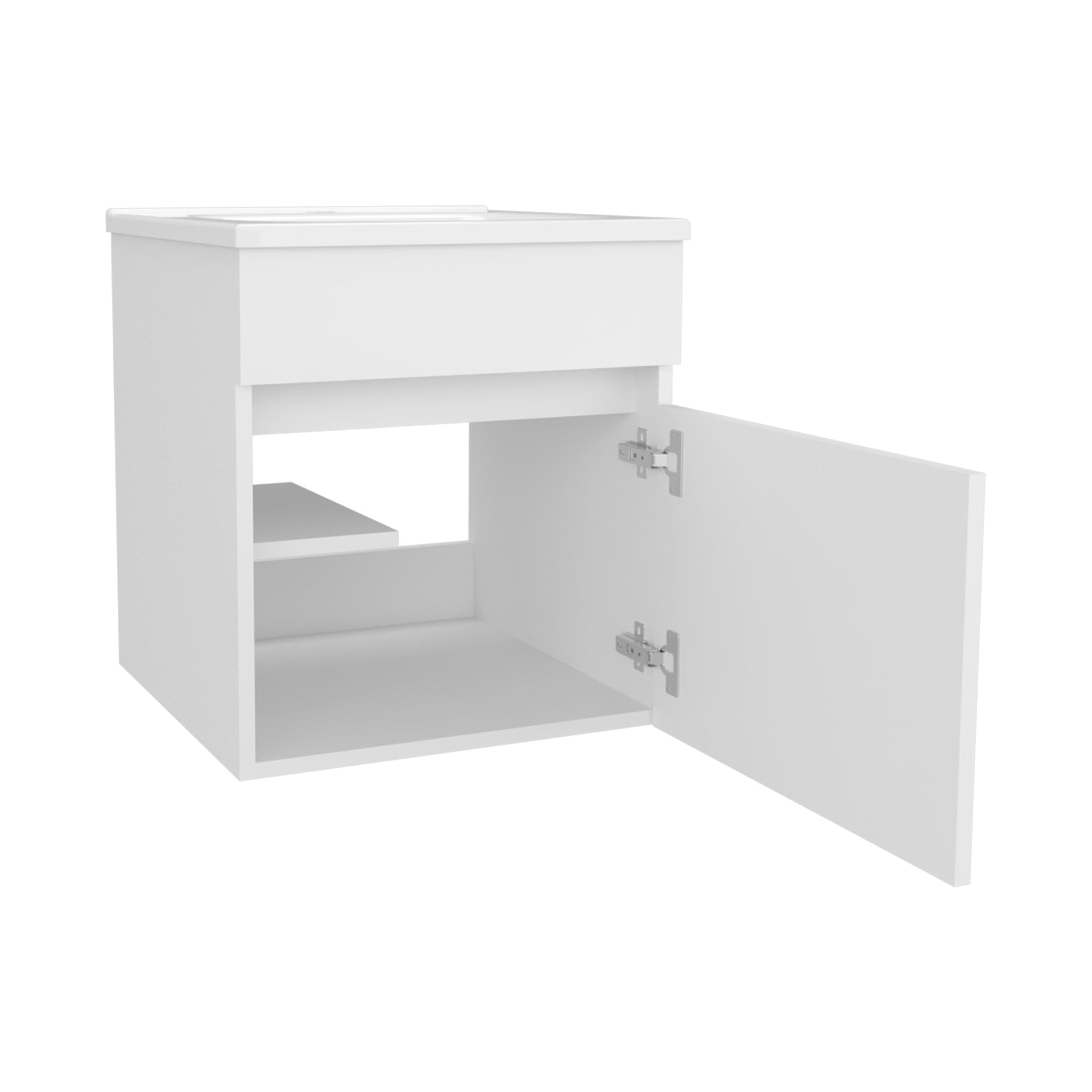 White Bathroom Floating Vanity with Sink and 1 Door