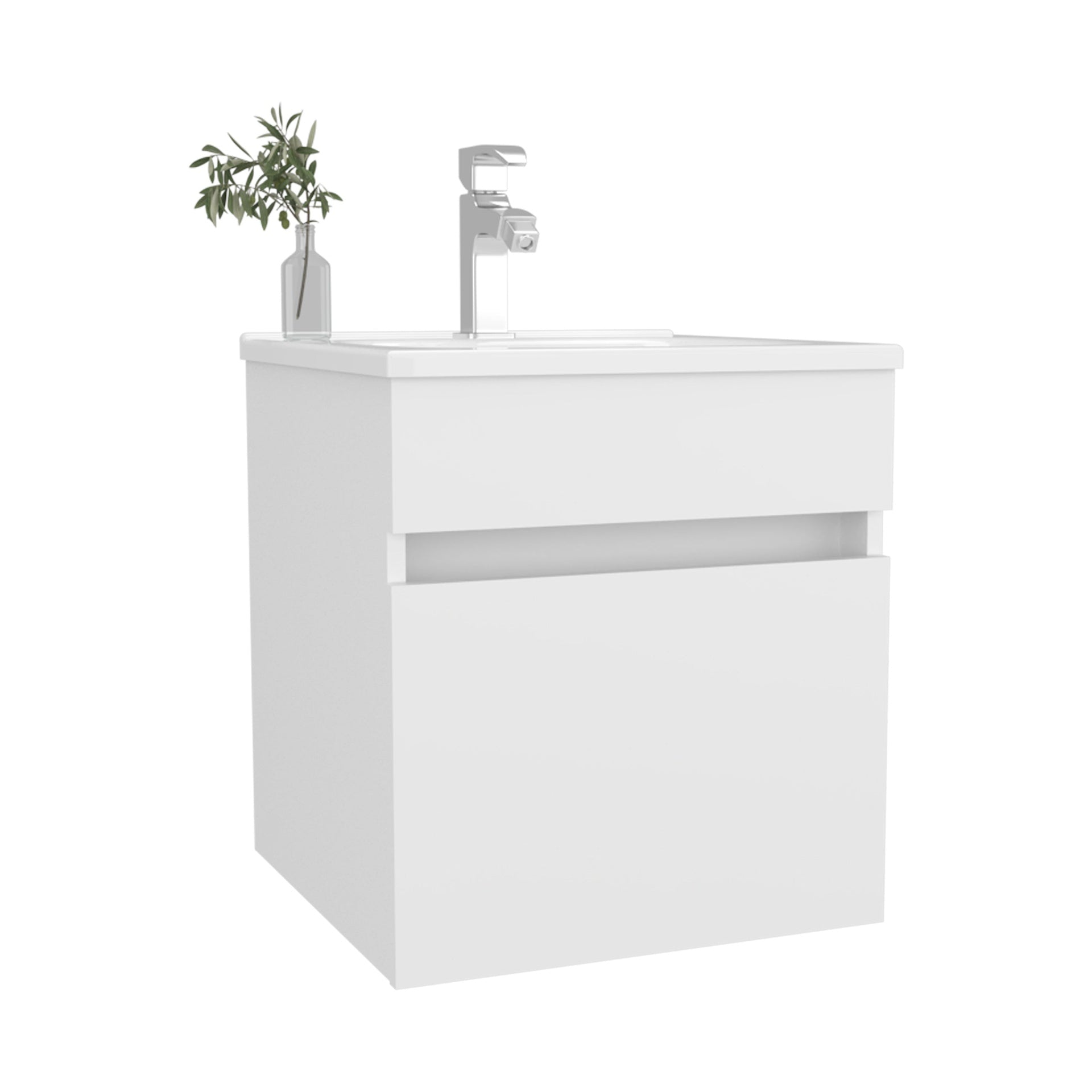White Bathroom Floating Vanity with Sink and 1 Door