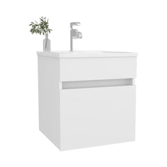 White Bathroom Floating Vanity with Sink and 1 Door