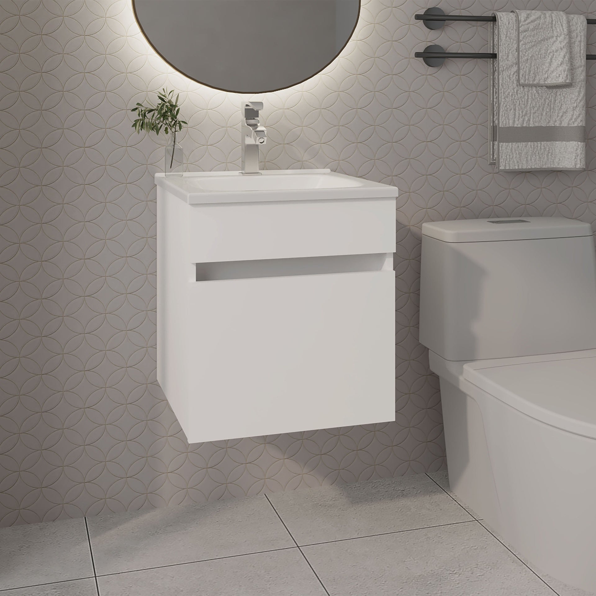 White Bathroom Floating Vanity with Sink and 1 Door