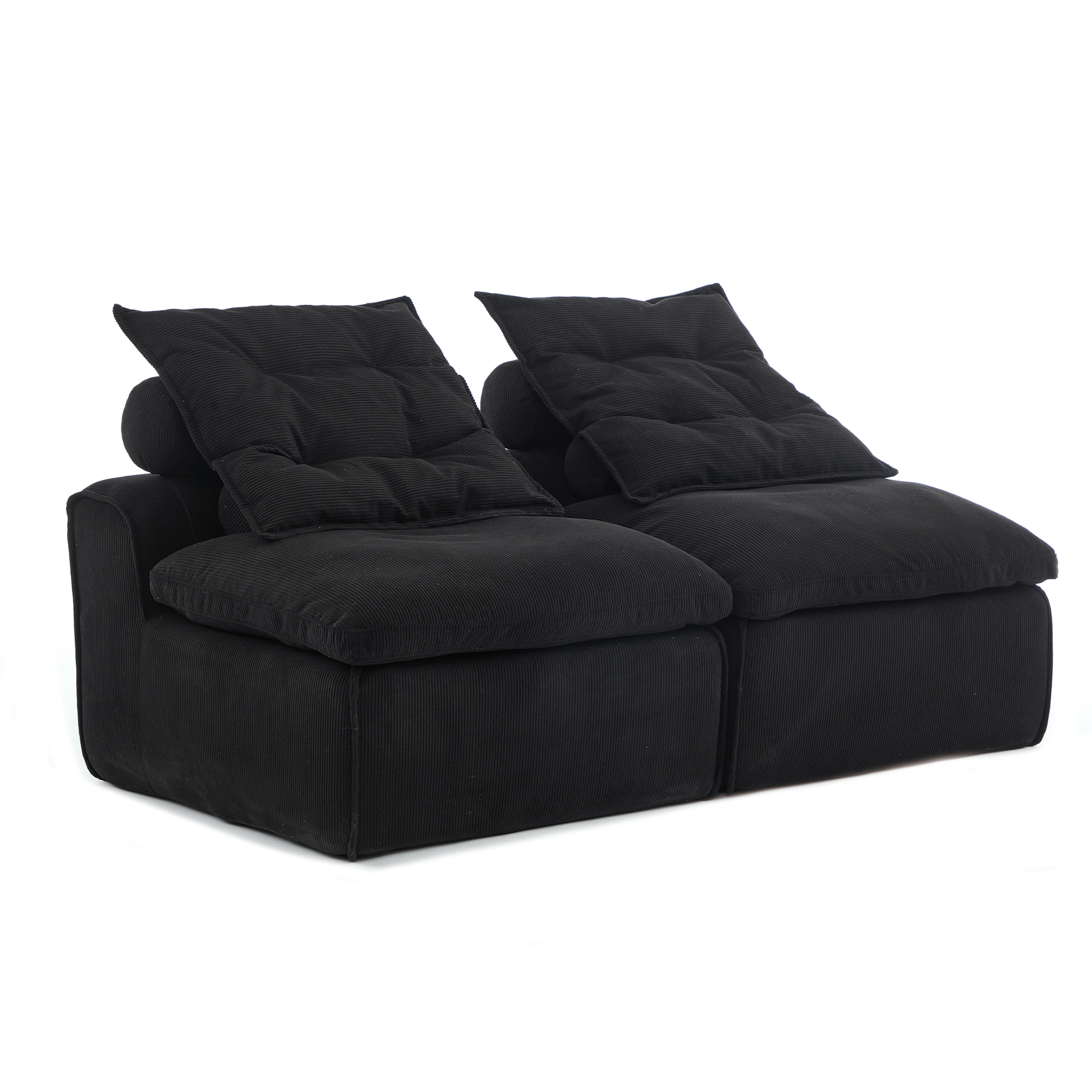 [NEW ARRIVED] [VIDEO PROVIDED]Modular Sofa,No Armrests,At will DIY,Soft Corduroy Fabric,Neck Pillow-Back Lounge Sofa Chair,Reading Nook, or Apartment Living, Lumbar Pillow,2 Seats,Upholstered,Black