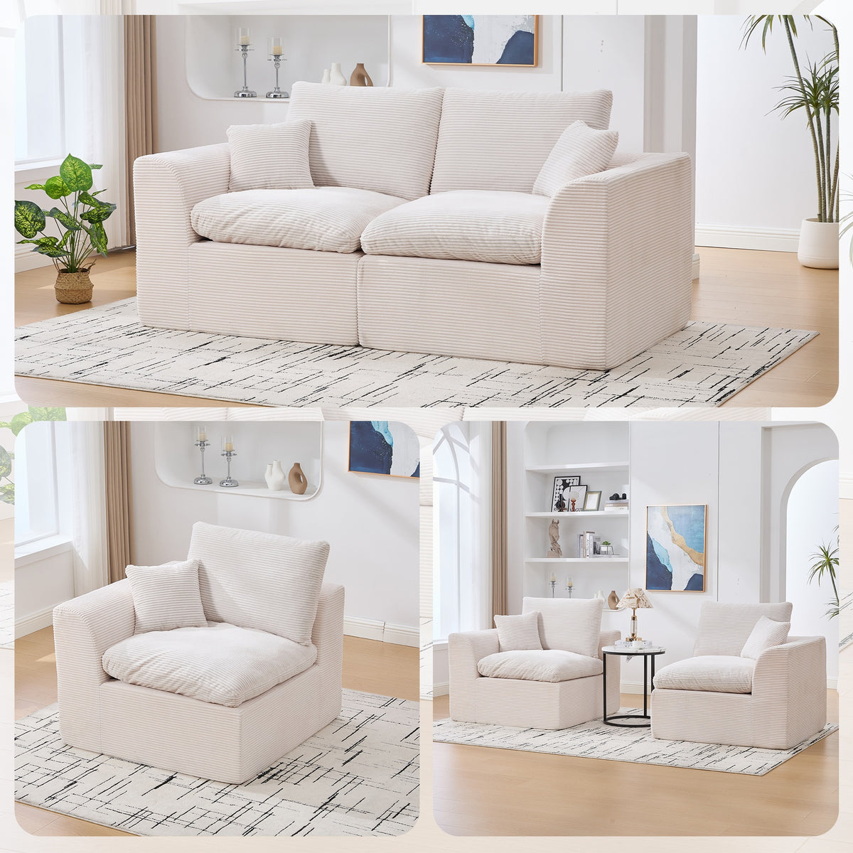 UNITED WE WIN Modular Sectional Sofa Cloud Couch,Comfy Cloud Modern Sofa,2 Seater with Cushion Covers Removable Furniture for Living Room Bedroom Apartments Dorms,No Assembly Required