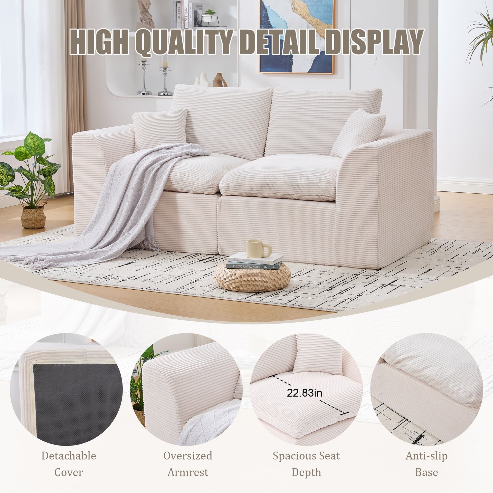 UNITED WE WIN Modular Sectional Sofa Cloud Couch,Comfy Cloud Modern Sofa,2 Seater with Cushion Covers Removable Furniture for Living Room Bedroom Apartments Dorms,No Assembly Required