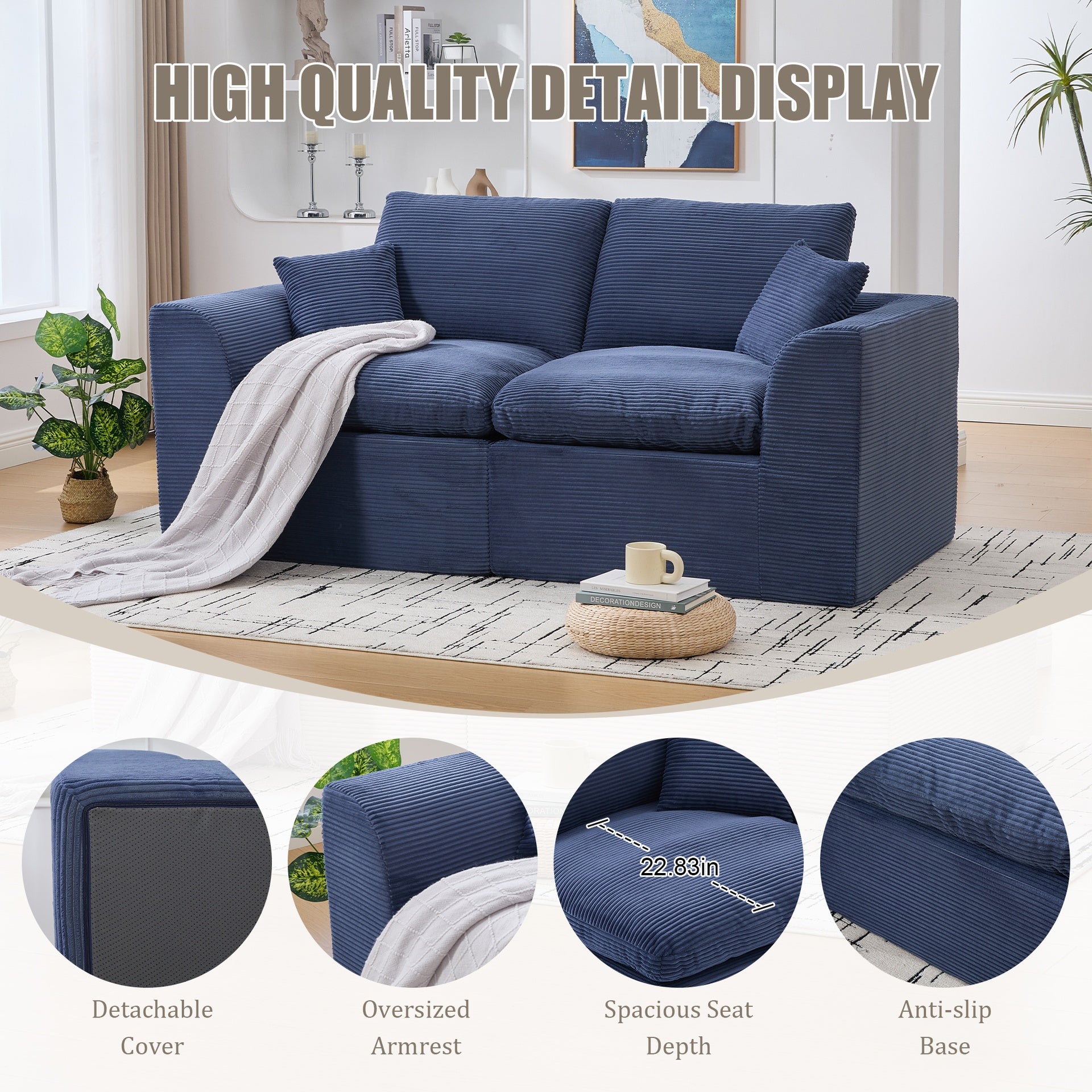 UNITED WE WIN Modular Sectional Sofa Cloud Couch,Comfy Cloud Modern Sofa,2 Seater with Cushion Covers Removable Furniture for Living Room Bedroom Apartments Dorms,No Assembly Required
