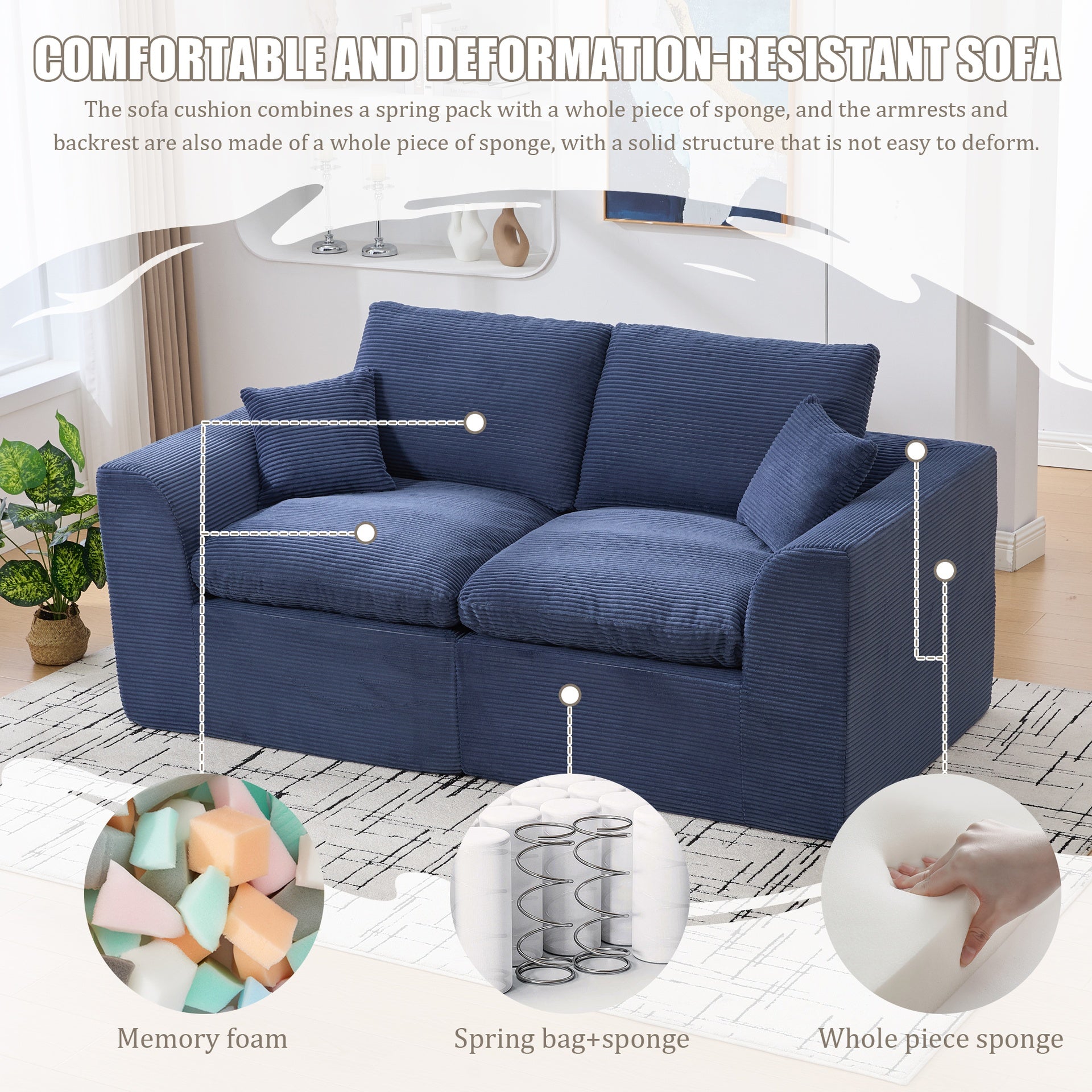 UNITED WE WIN Modular Sectional Sofa Cloud Couch,Comfy Cloud Modern Sofa,2 Seater with Cushion Covers Removable Furniture for Living Room Bedroom Apartments Dorms,No Assembly Required
