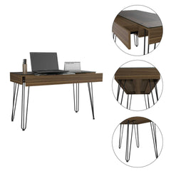 Mahogany 1-Drawer Rectangle Writing Desk with Hairpin Legs