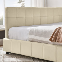 Full Size Upholstered Tufted  Bed Frame, Sofa Bed Frame with Comfortable Backrest and Armrests, Full Size Bed for Bedroom, Living Room,Velvet, NEW BEIGE(80.5''*59''*30.5'')