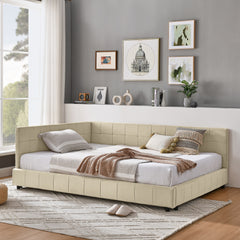 Full Size Upholstered Tufted  Bed Frame, Sofa Bed Frame with Comfortable Backrest and Armrests, Full Size Bed for Bedroom, Living Room,Velvet, NEW BEIGE(80.5''*59''*30.5'')