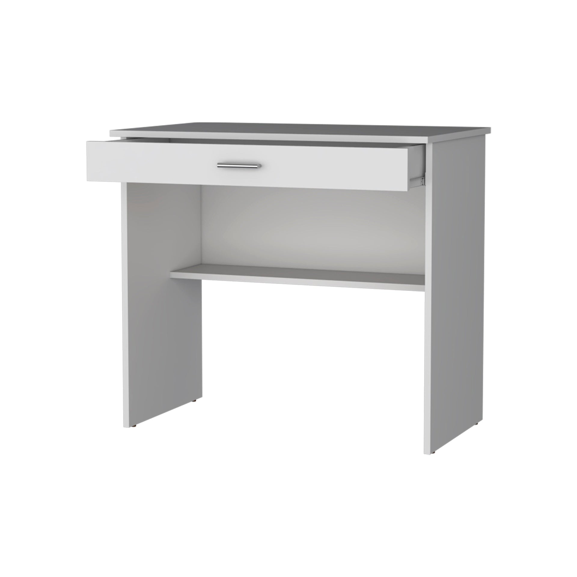 White Storage Desk with Drawer and Shelf