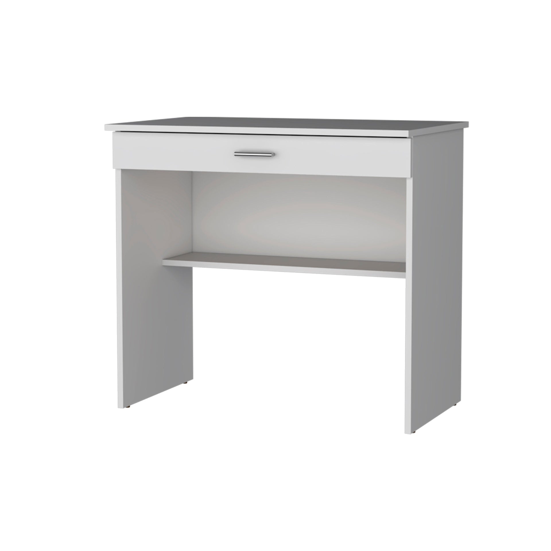 White Storage Desk with Drawer and Shelf