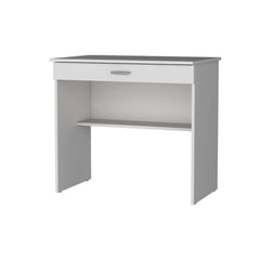 White Storage Desk with Drawer and Shelf