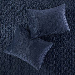 3 Piece Velvet Quilt Set Navy Full/Queen