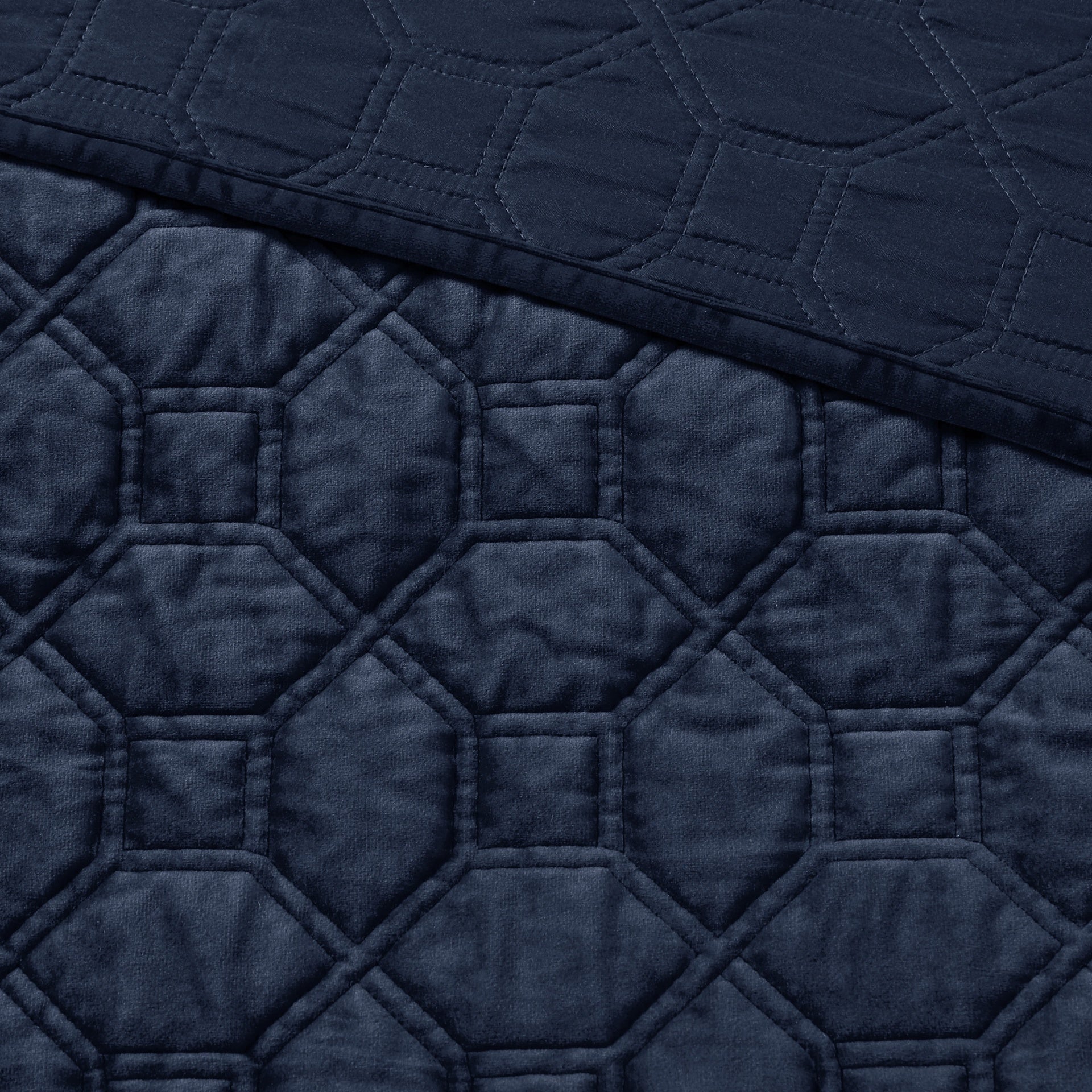 3 Piece Velvet Quilt Set Navy Full/Queen