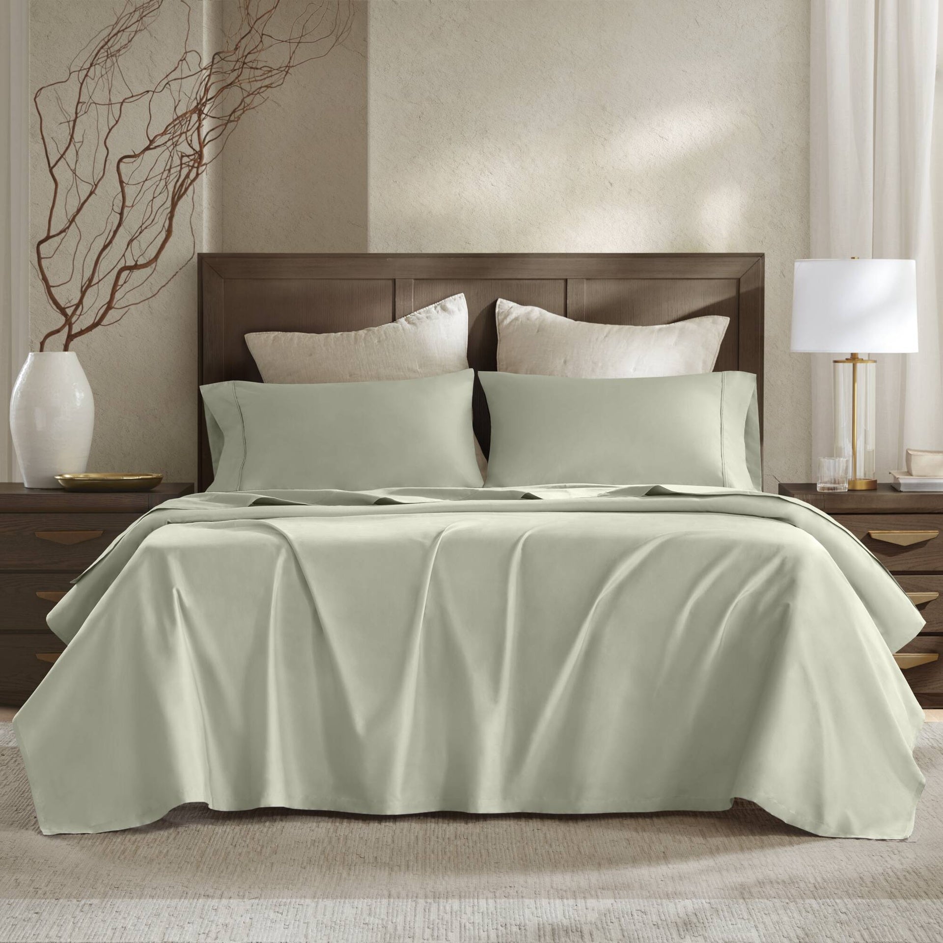 4 Pieces Cal King Sateen Sheet Set,Sage
