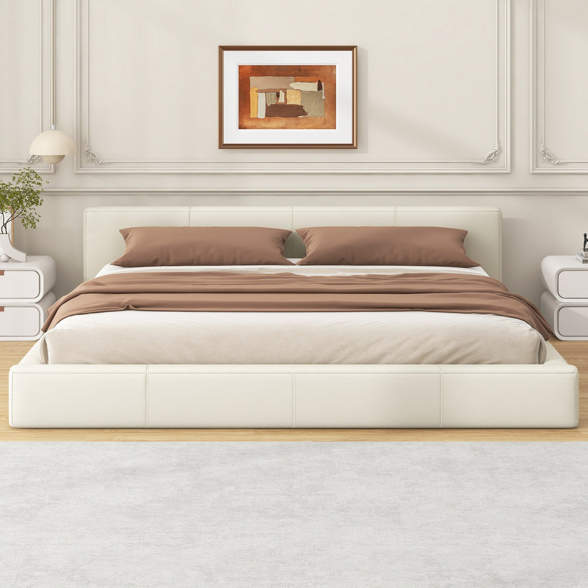 [Stylish Beige Upholstered Bed] - The Ideal Choice for Your Bedroom, King