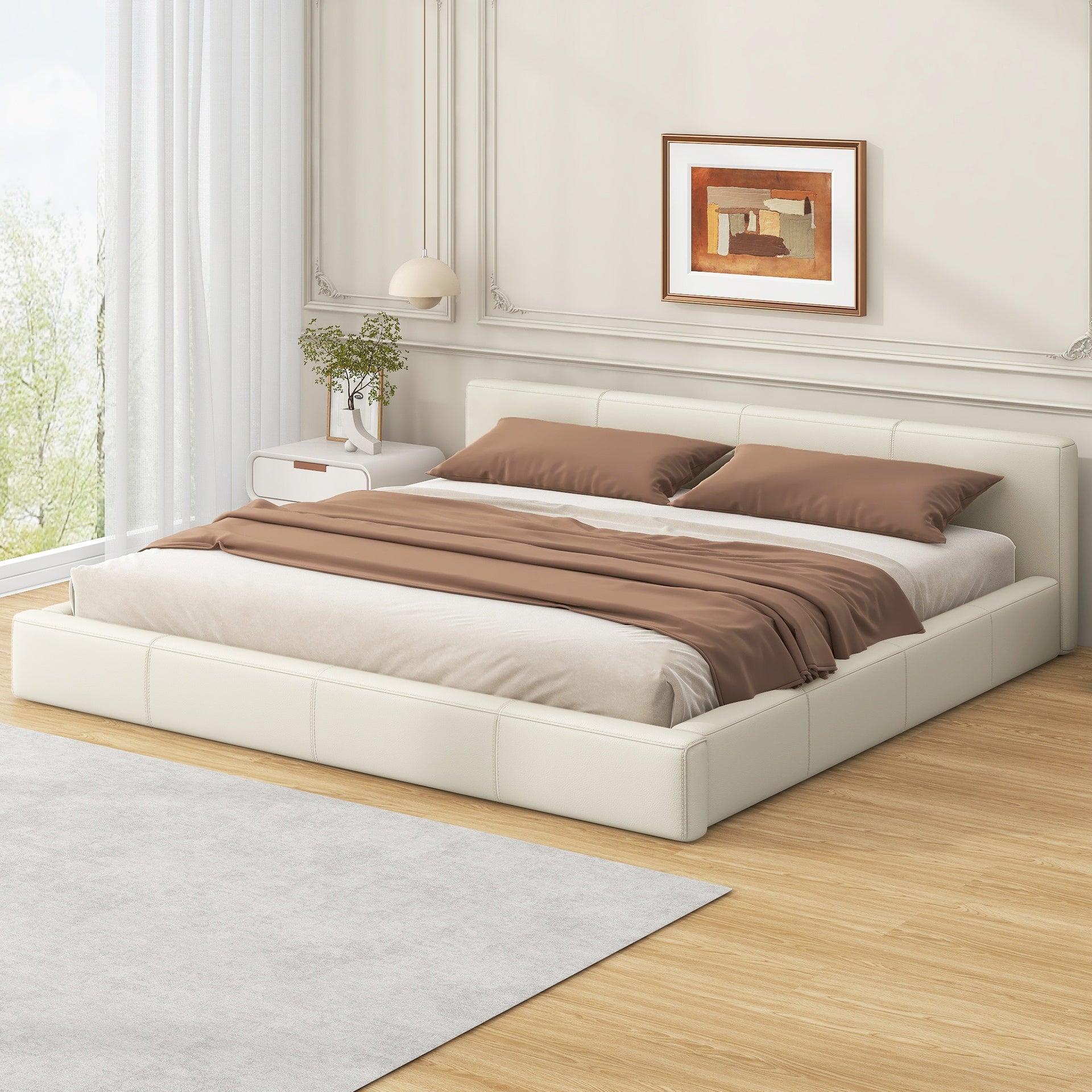 [Stylish Beige Upholstered Bed] - The Ideal Choice for Your Bedroom, King