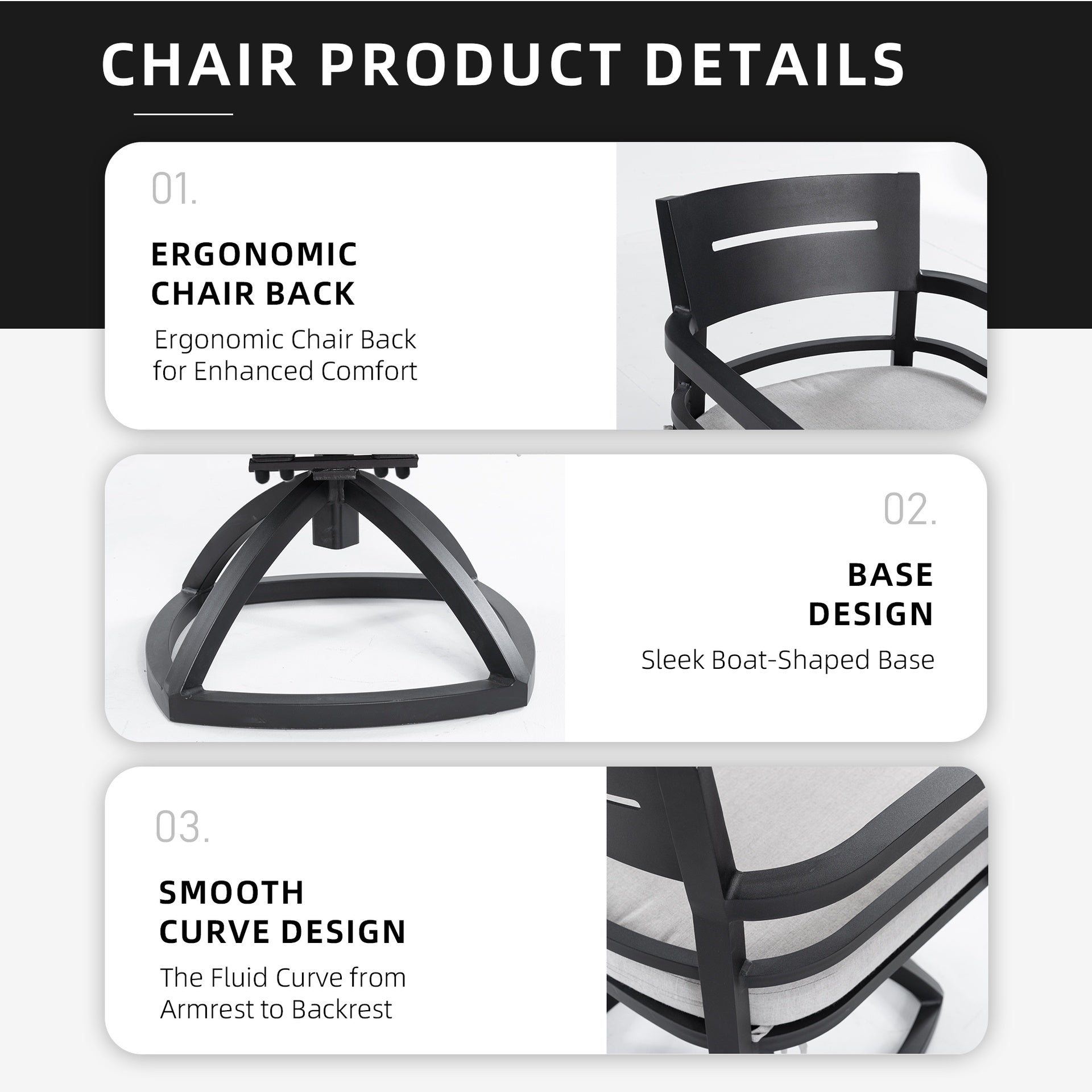 Outdoor Patio Aluminum Swivel Rocker 2PCS with Outdoor-grade Sunbrella Fabric Cushions, Ember Black