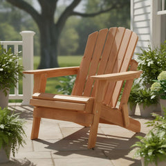 Oversize Wooden Outdoor Folding Adirondack Chair with Pre-Assembled BackRest & SeatBoard, Wood Patio Chair for Garden Backyard Porch Pool Deck Firepit