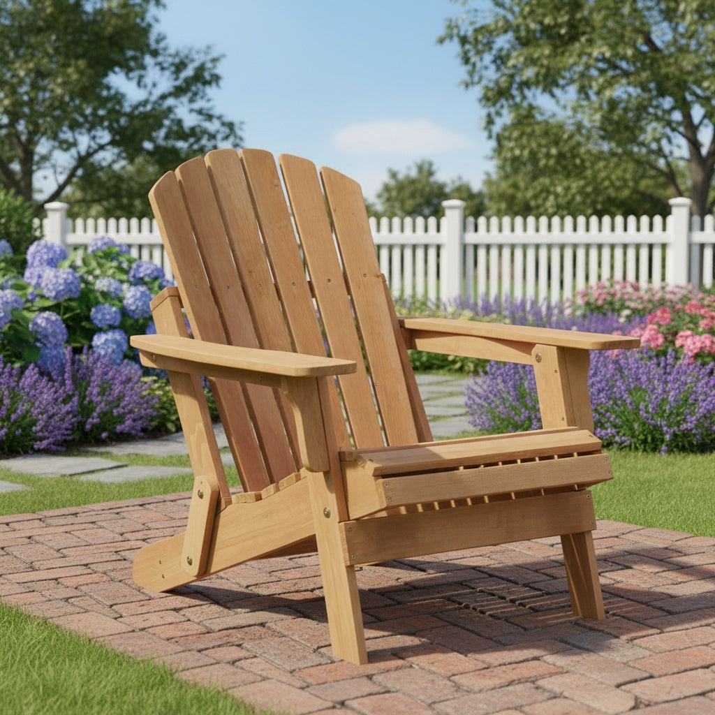 Oversize Wooden Outdoor Folding Adirondack Chair with Pre-Assembled BackRest & SeatBoard, Wood Patio Chair for Garden Backyard Porch Pool Deck Firepit