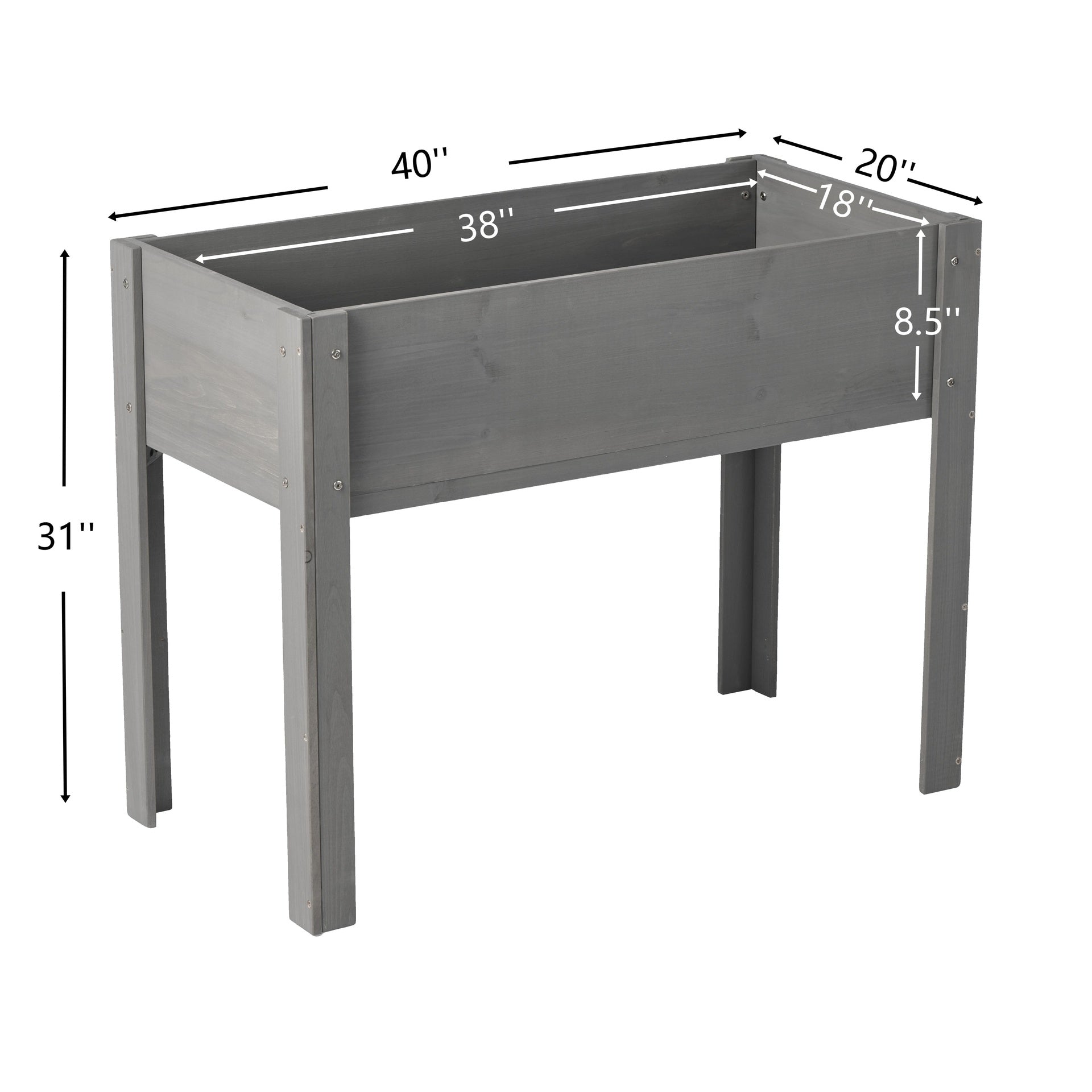 40x20x31 inch Raised Garden Bed with Legs, Elevated Wooden Planter Box for Outdoor Plants Flowers Fruits Vegetable Herb Growing