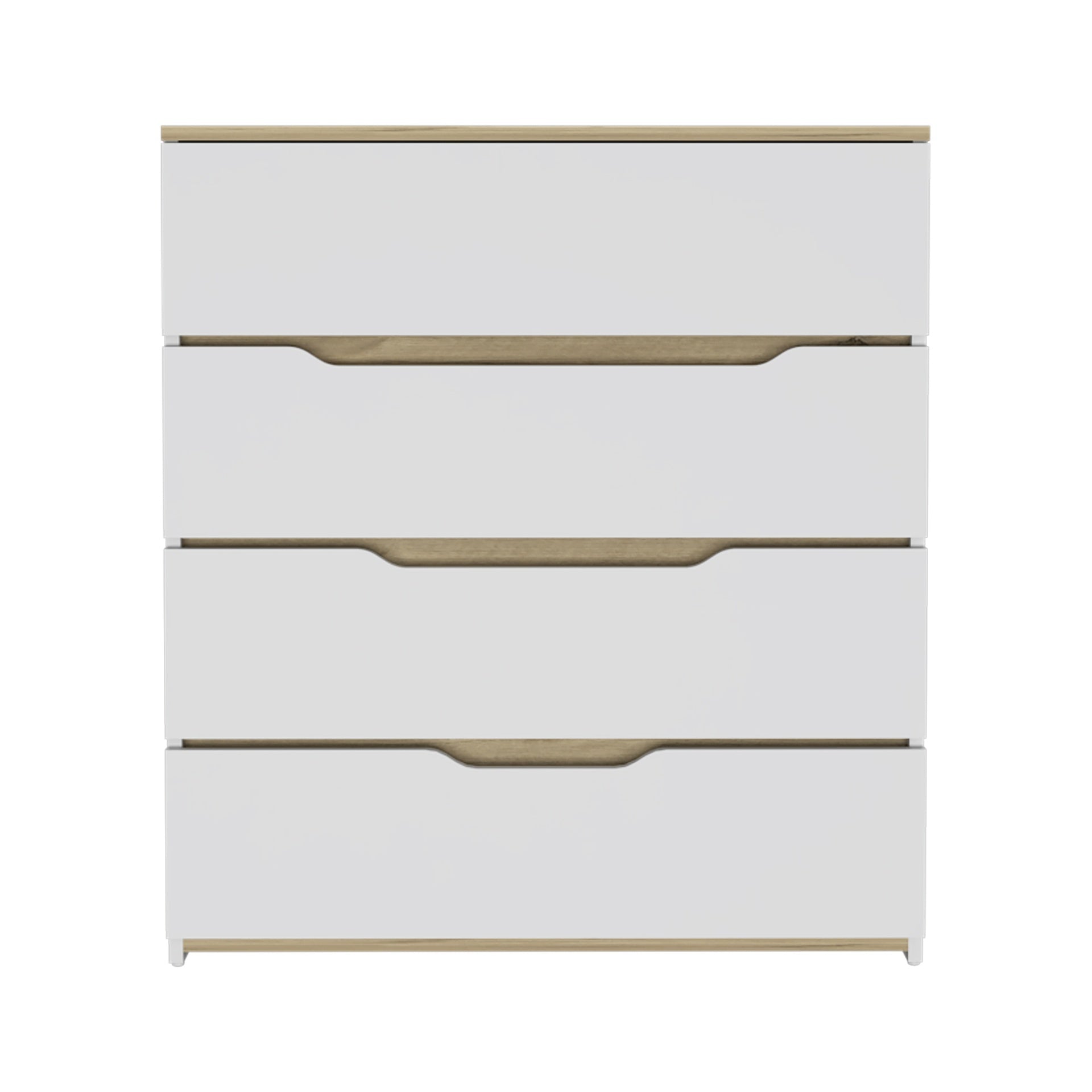 Dresser Oboe, Superior Top, Four Drawers, White / Light Oak Finish