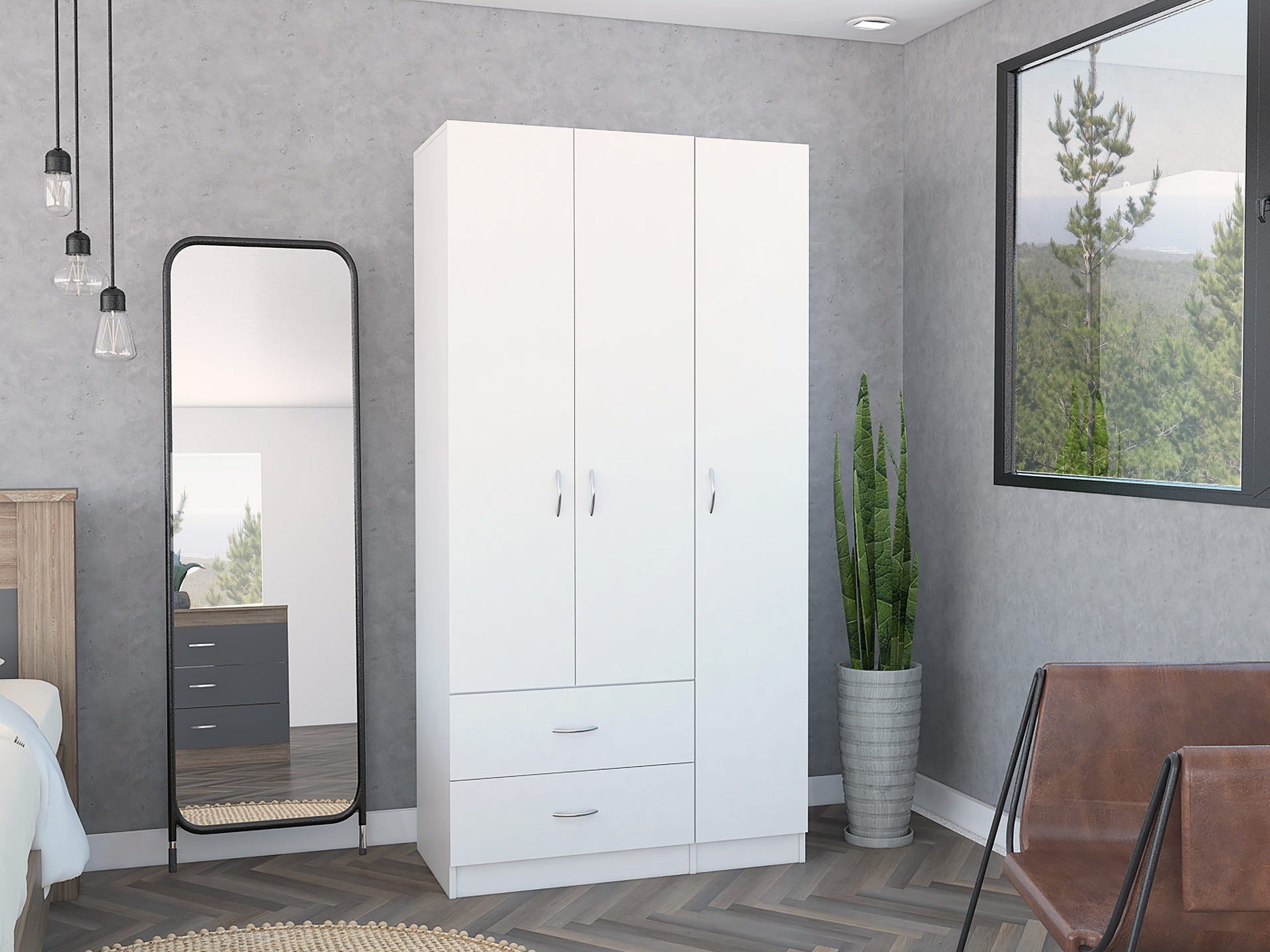 Three Door Armoire Clark, Bedroom, White